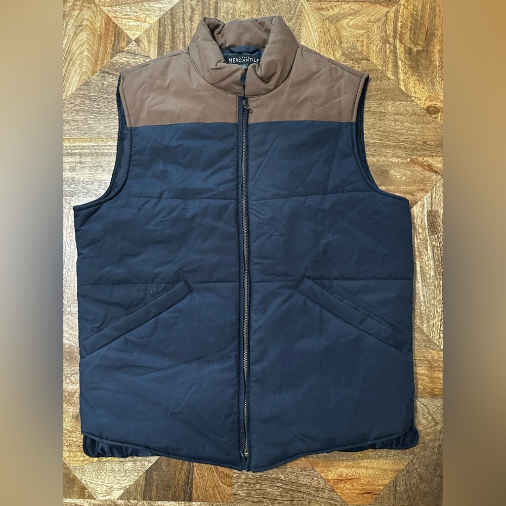 J Crew Mercantile Blue and Brown Vest with Pockets and Structured Seams